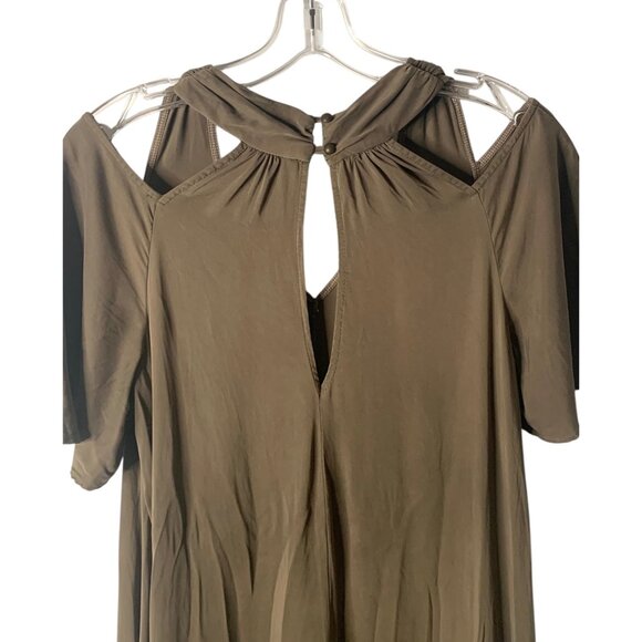 MAEVE by Anthropologie Olive Green Cold Shoulder Cupra Women's Midi Dress Small - Picture 6 of 7